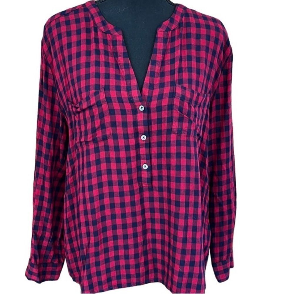 Joie red/blue checked flannel long sleeved top, size M